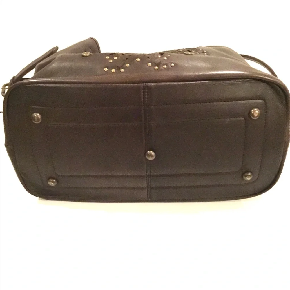 🆕 Platania Brown Italian Leather Large Satchel Slouchy Bag  Stud Details